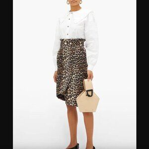 GANNI Leopard-Print Cotton-Denim Wrap Skirt EU 40 / US 8-10